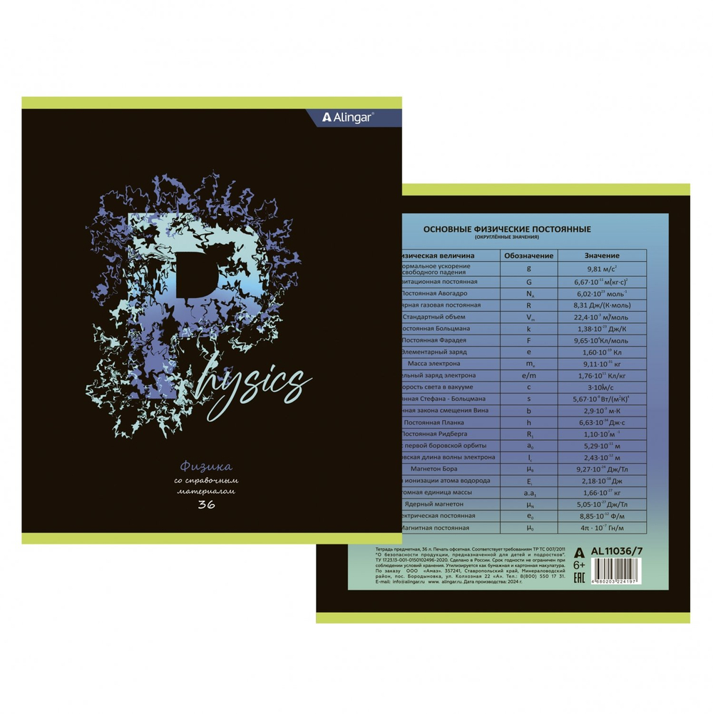 Комплект предметных тетрадей А5 36л.,10 предметов, со справочным материалом, скрепка, мелованный картон (стандарт), блок офсет, Alingar "Letters"