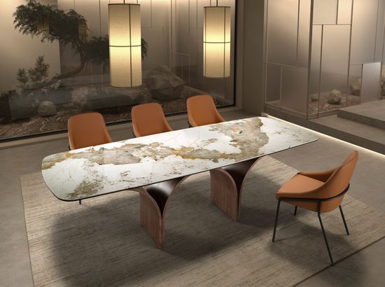 Раздвижной стол 1156 из керамики с эффектом мрамора и стали с отделкой под орех Испания 180х100