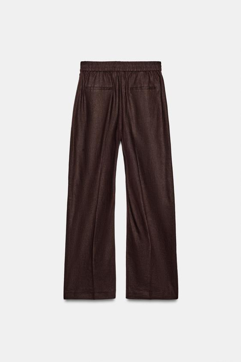 ZARA БРЮКИ ПРЯМОГО КРОЯ ИЗ СМЕСОВОГО ЛЬНА, ТЕМНО-КОРИЧНЕВЫЙ