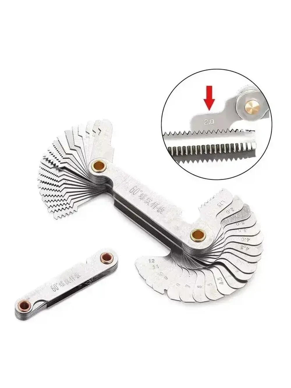 Резьбомер Метрический М60 и Дюймовый D55 Набор шаблонов Двухсторонний из стали для измерения шага резьбы