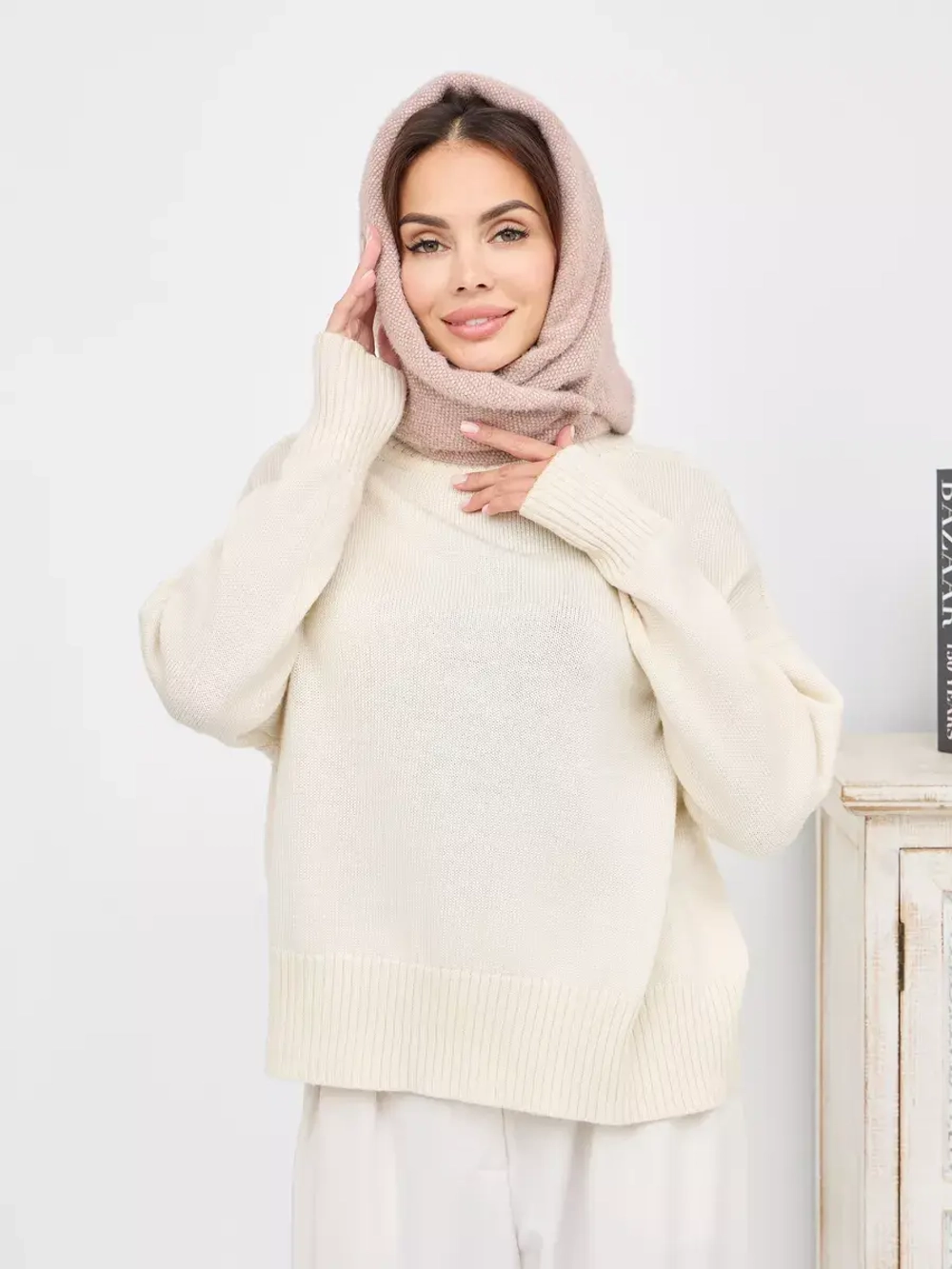 Капор зимний вязаный капюшон на флисе