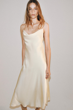 ZARA АТЛАСНОЕ ПЛАНЬЕ-КОМБИНАЦИЯ ZW COLLECTION, ЦВЕТ СЛОНОВОЙ КОСТИ