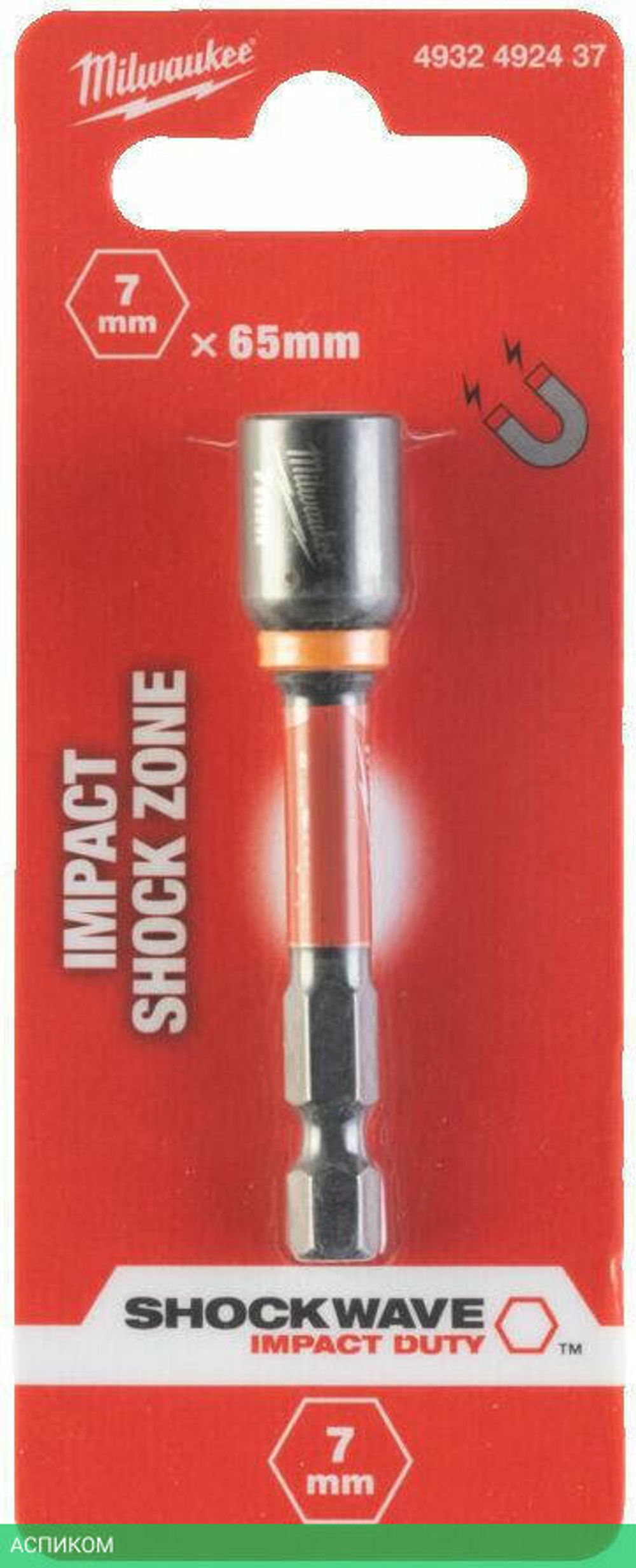 Насадка торцевая Milwaukee Shockwave 1/4" Hex-7ммx65мм (4932492437)