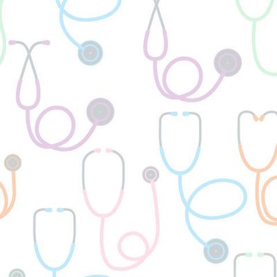 узор с разноцветными стетоскопами на белом фоне. узор на медицинскую тему