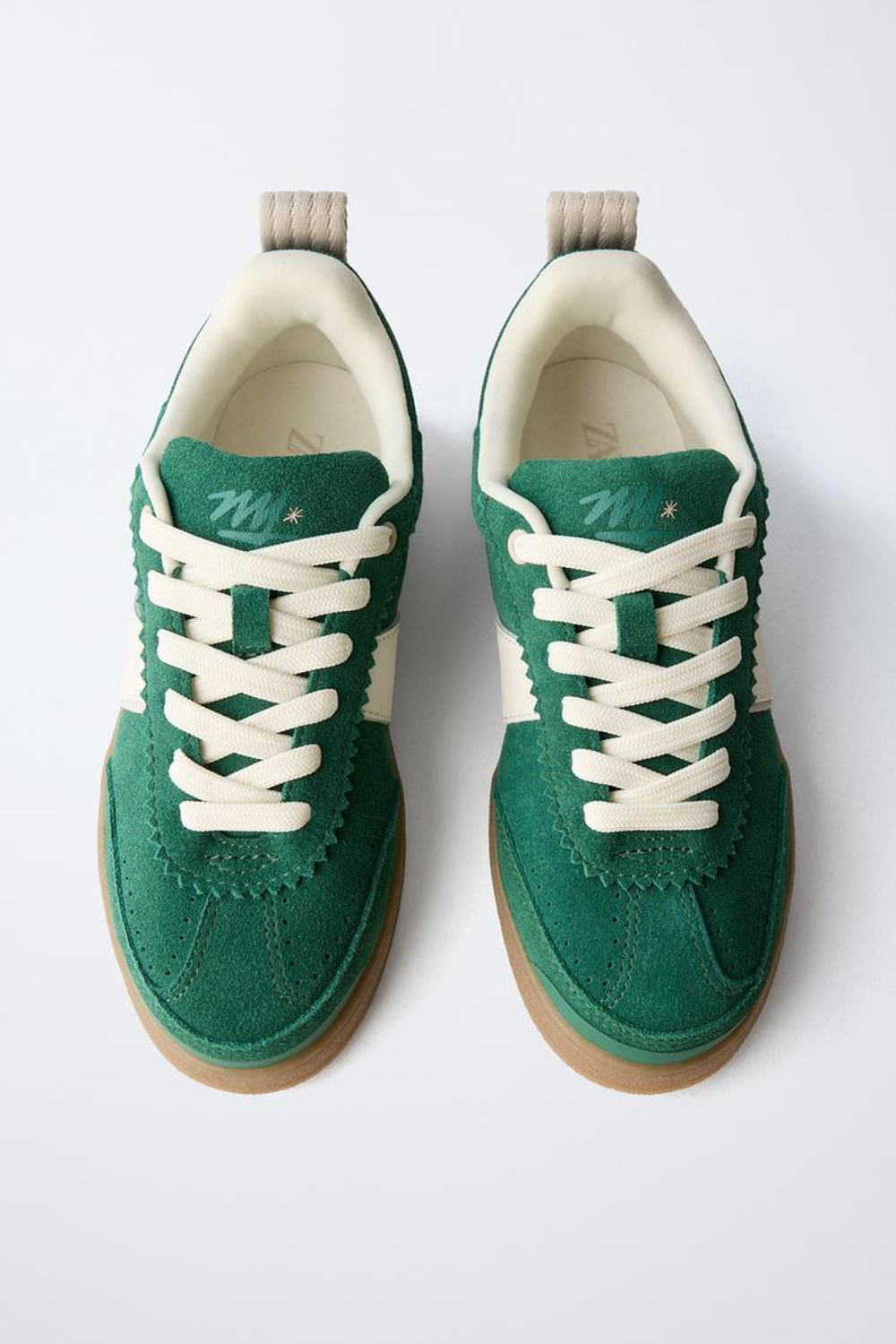 ZARA КОЖАНЫЕ КЕДЫ С ДЕТАЛЯМИ, ЗЕЛЕНЫЙ