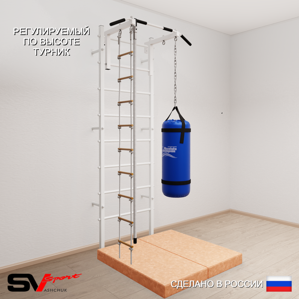 Шведская стенка Sv Sport 5146 (Турник стандарт/Канат/Лестница/Цепь/Мешок 22кг/Мат 1м)