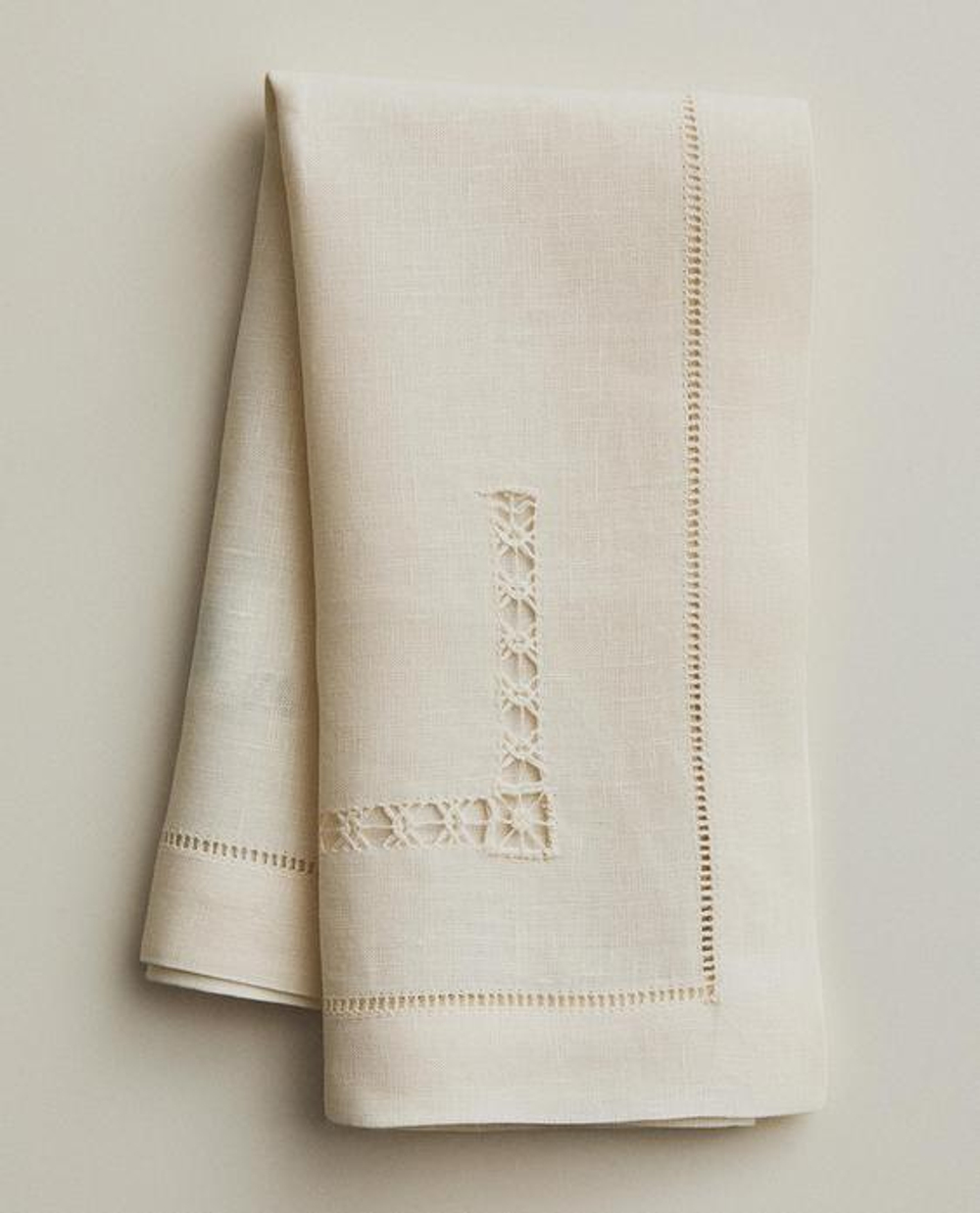 ZARA HOME НАБОР ЛЬНЯНЫХ САЛФЕТОК С МЕРЕЖКОЙ (2 ШТ.), ЭКРЮ