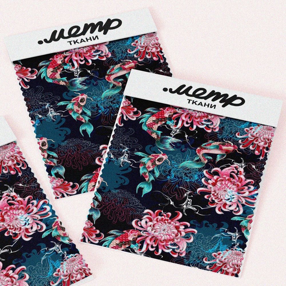 Ткань оксфорд 600 цветы и рыбы на воде