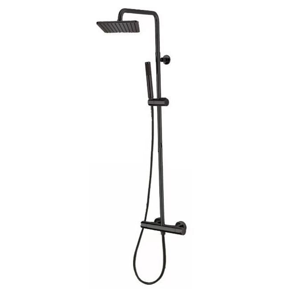 Bossini душевая система: стойка из латуни Ø 20 мм, Cosmo верхний душ из латуни 230х230 мм, ручной верхний душ Zen, поворотный держатель, шланг Lux 150