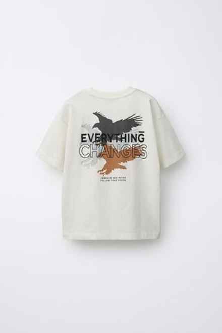 ZARA ФУТБОЛКА С НАДПИСЬЮ И ПРИНТОМ, БЕЛЫЙ