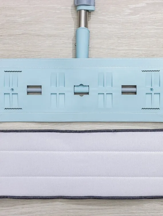 Швабра для мытья пола силиконовая, мягкая, насадка из микрофибры 39×14 см, телескопическая ручка из нержавеющей стали 88-128 см, цвет голубой