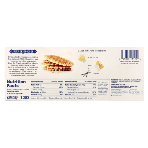 Jules Destrooper, сливочные вафли, 100 г (3,5 унции)