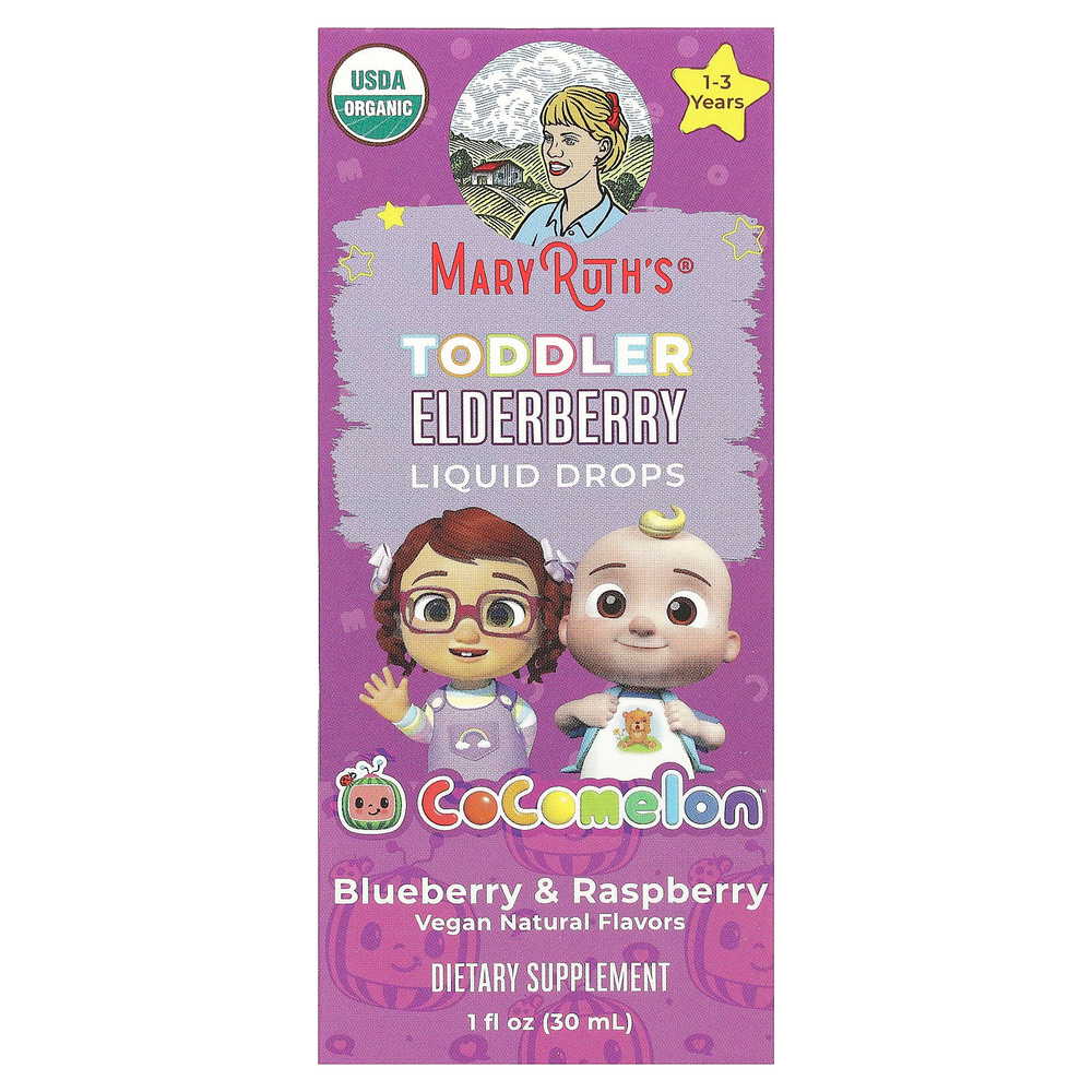 MaryRuth's, Cocomelon, жидкие капли из бузины для малышей, для детей от 1 до 3 лет, голубика и малина, 35 мг, 30 мл (1 жидк. Унция)