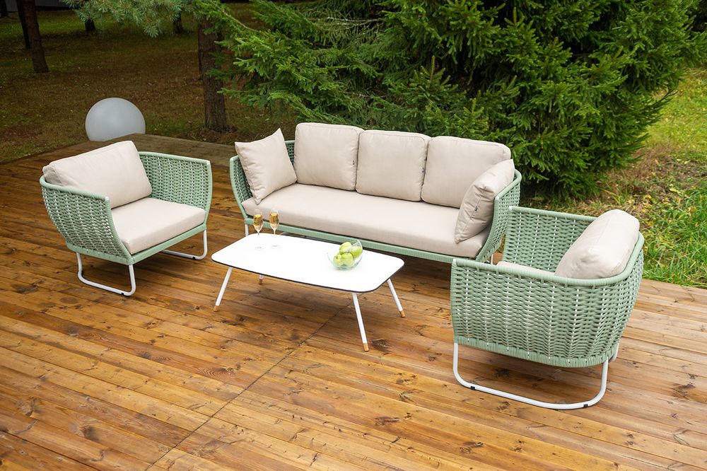 "Фиджи" лаунж-зона 5-местная плетеная из роупа (веревки), каркас алюминиевый светло-серый, роуп зеленый (4204)