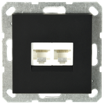 Интернет-розетка RJ45 двойная с накладкой, цвет черный матовый (soft touch)