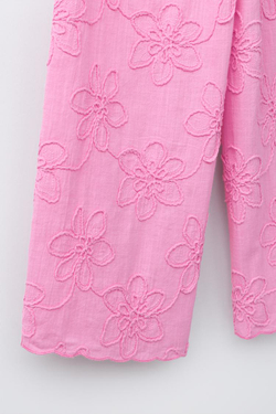 ZARA БРЮКИ WIDE LEG С ВЫШИВКОЙ ЦВЕТОВ, МЯГКИЙ РОЗОВЫЙ