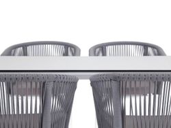 "Малага" обеденная группа на 4 персоны со стульями "Марсель", каркас белый, роуп светло-серый