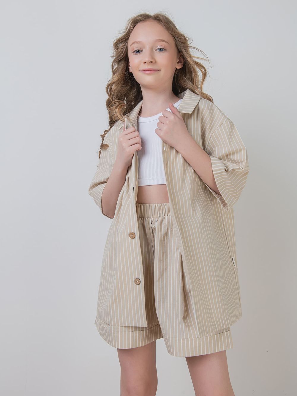 Рубашка хлопковая "ПЕСОК" с коротким рукавом подростковая