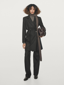 Massimo Dutti Длинный полосатый блейзер из шерстяной смеси, серый