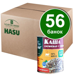 Каши с мясом (говядина, баранина, конина) в ассортименте, 1 коробка (56 банок)