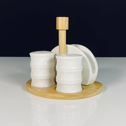 Lenardi 140-159 Набор для специй с салфетницей на подставке BAMBOO в под.уп.(х24) Фарфор