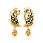 Серьги «Леопарды» с английским замком из лимонного золота с цитринами и эмалью
