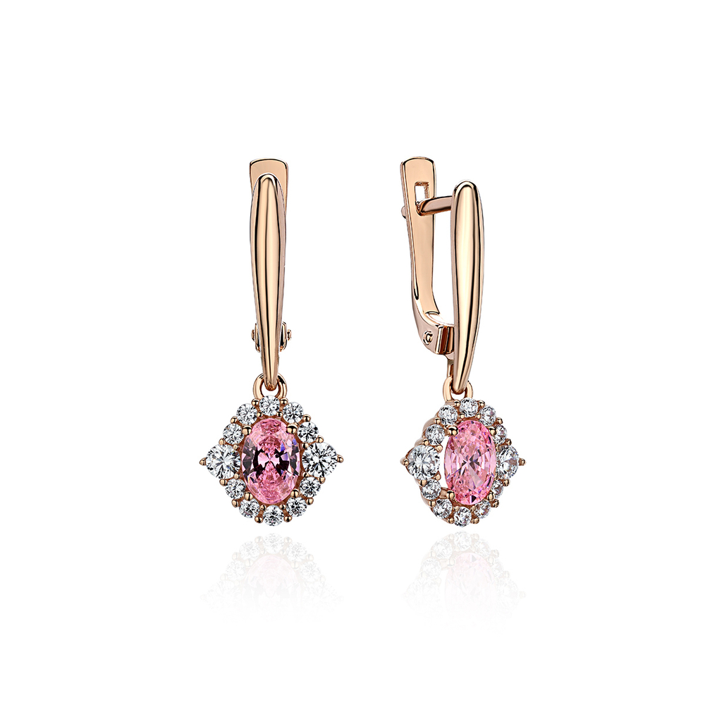 Серьги с фианитом из красного золота 585 пробы JA-S-113841-1
