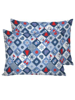 Постельное белье Сказка "Новогодний пэчворк" семейное Наволочка 50х70 см 2 шт Простынь на резинке 160х200 см Пододеяльник 145х215 см(2шт) , перкаль