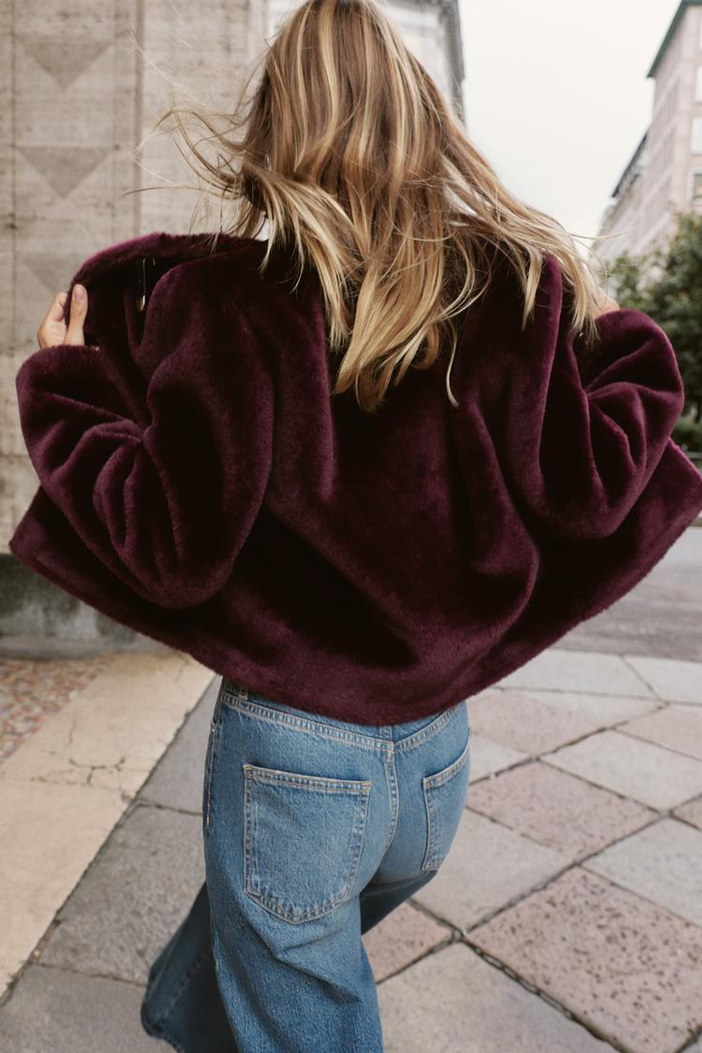 ZARA КУРТКА-ДУБЛЕНКА С НАВЕСНЫМИ ЗАСТЕЖКАМИ, ТЕМНО-ГРАНАТОВЫЙ