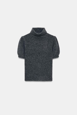 ZARA ДЖЕМПЕР С КОРОТКИМИ ОБЪЕМНЫМИ РУКАВАМИ, СЕРЫЙ