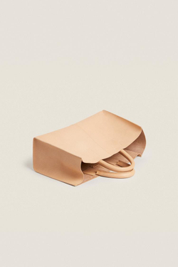 ZARA HOME КОЖАНАЯ МИНИ-СУМКА-ТОУТ, СВЕТЛО-БЕЖЕВЫЙ