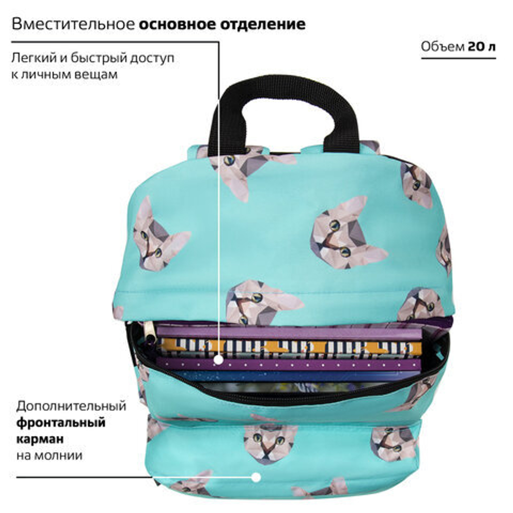 Рюкзак BRAUBERG универсальный, сити-формат, Cats, 20 литров, 41х32х14 см