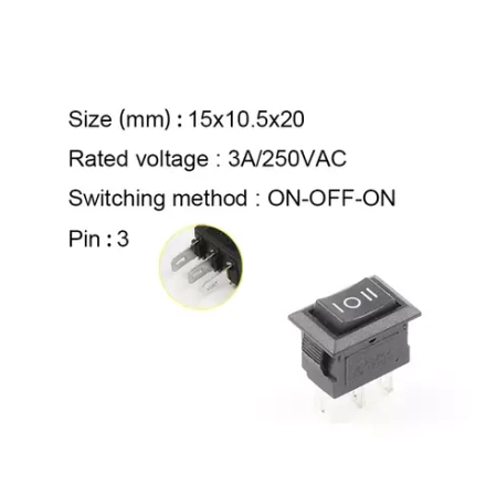 Переключатель 3-pin 10*15мм ON-OFF-ON 3А 250В KCD11