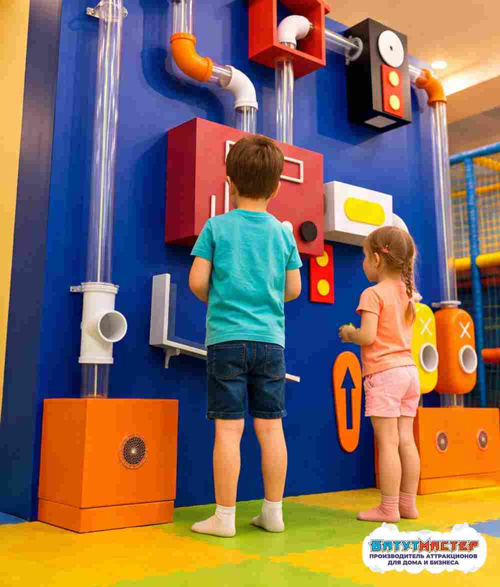 Интерактивная игровая стена «Энергия механизмов», 2,44×0,5×2,44 м