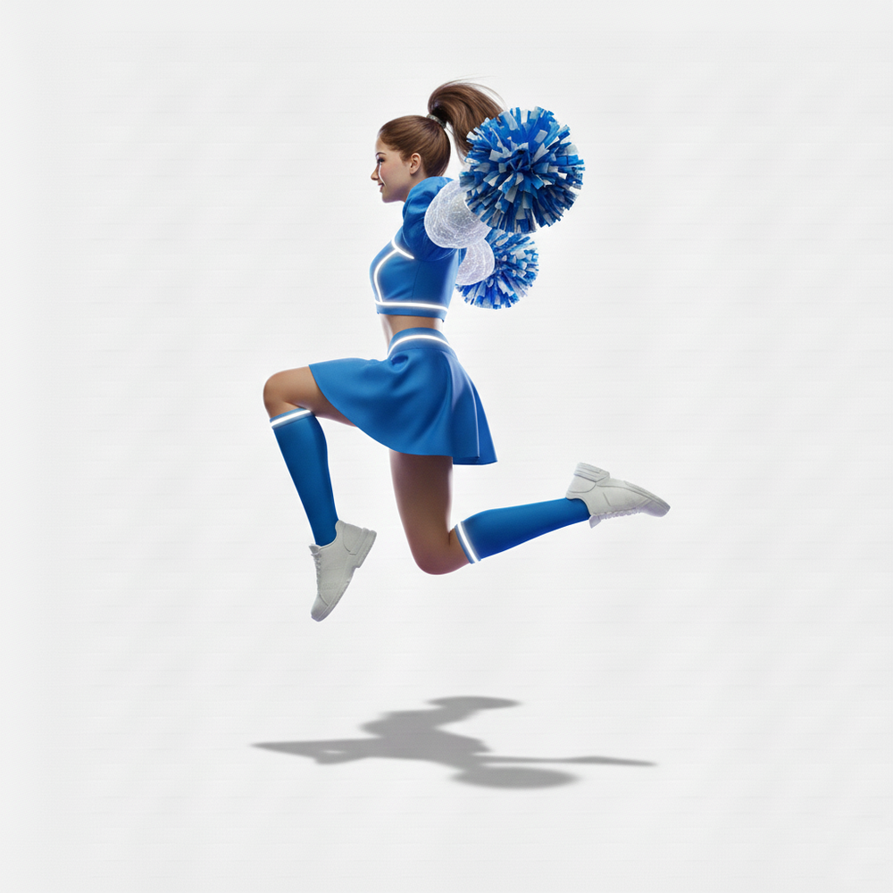 Костюм для чирлидинга синий с белым со светящимися вставками