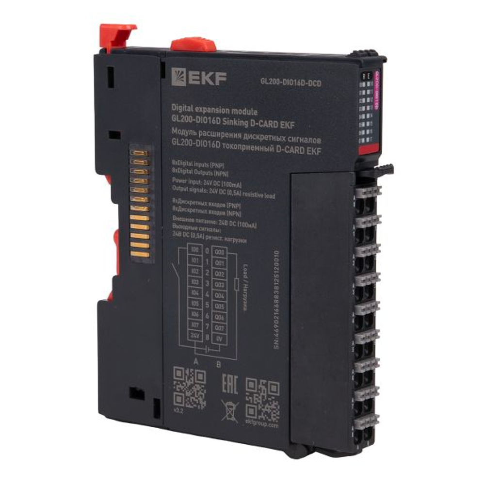 Модуль расширения дискретных сигналов GL200-DIO16D токоприемный D-CARD EKF