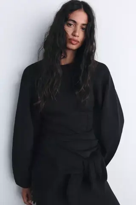 ZARA ТОП ОБЛЕГАЮЩЕГО КРОЯ С БЛОКИРОВКОЙ, ЧЕРНЫЙ