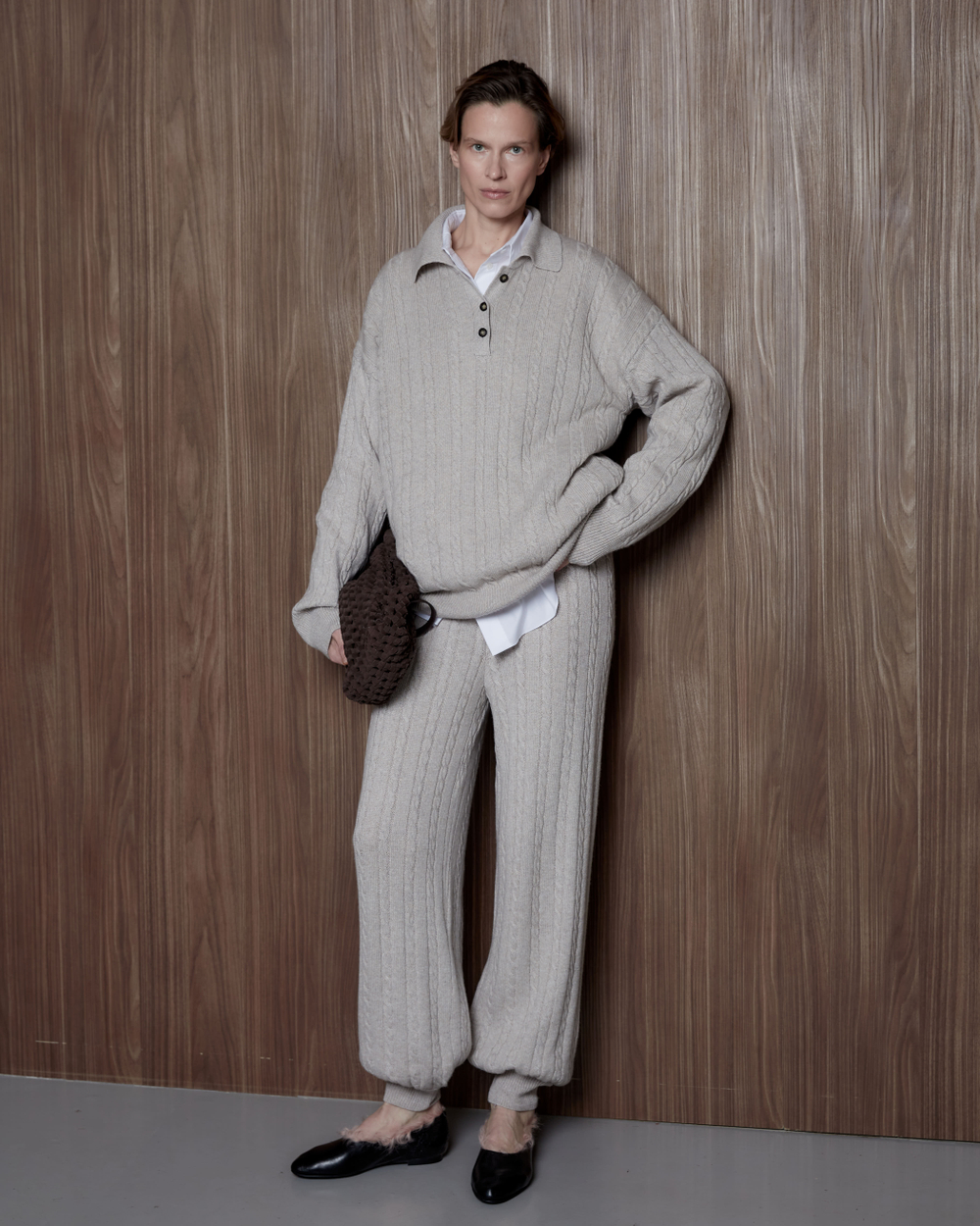 Брюки из смесового кашемира серо-бежевый