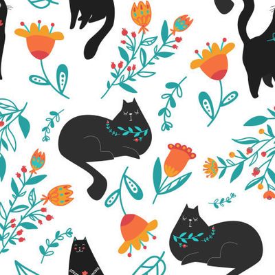 Черные коты с цветами