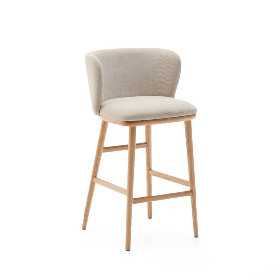 Ciselia Полубарный стул из бежевого шенилла и ясеня в натуральной отделке