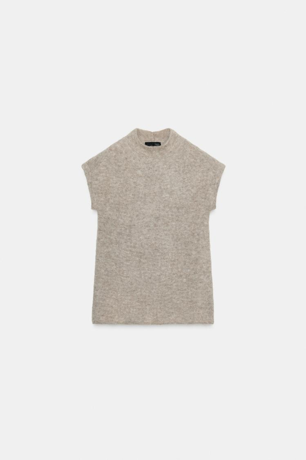 ZARA ТОП ИЗ ВОРСИСТОГО ТРИКОТАЖА С АЛЬПАКОЙ, СЕРО-КОРИЧНЕВЫЙ