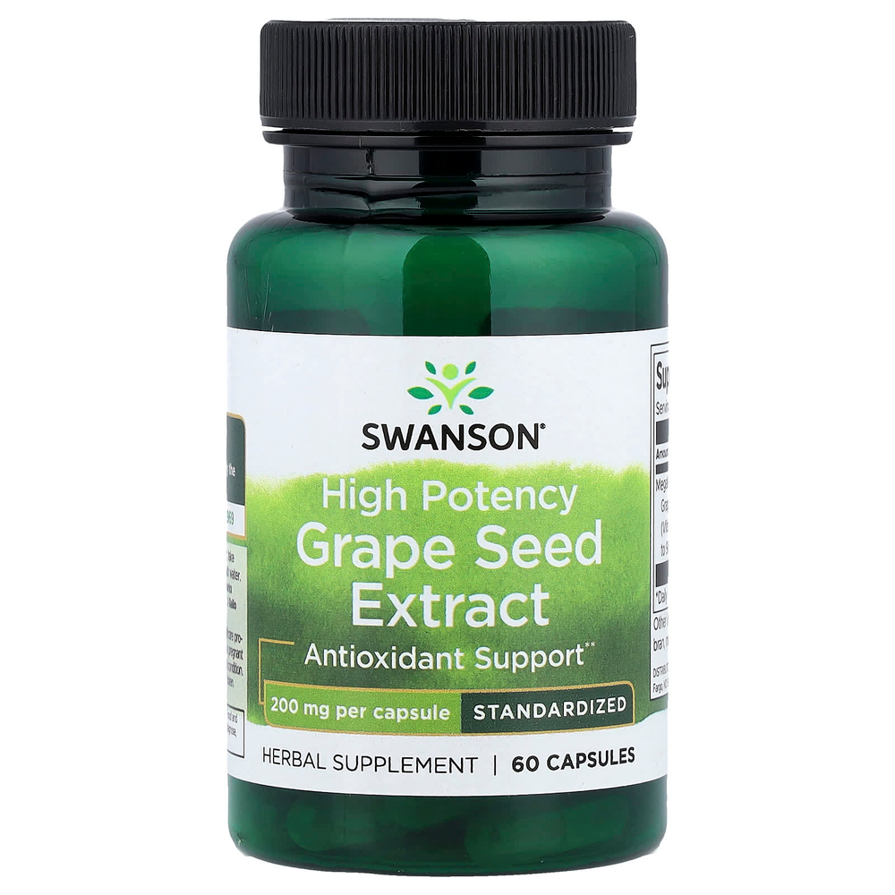 Swanson, экстракт виноградных косточек. высокая эффективность, 200 мг, 60 капсул