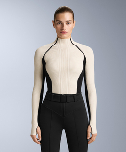 Oysho Футболка базового слоя из контрастной трикотажной ткани в рубчик, бежевый/черный