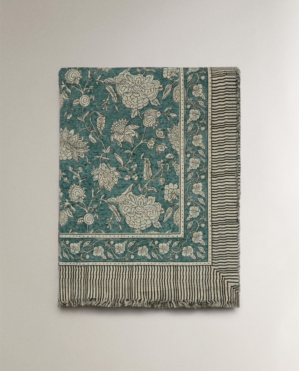 Zara Home плед из хлопка, бирюзовый, в полоску, 140x190 см