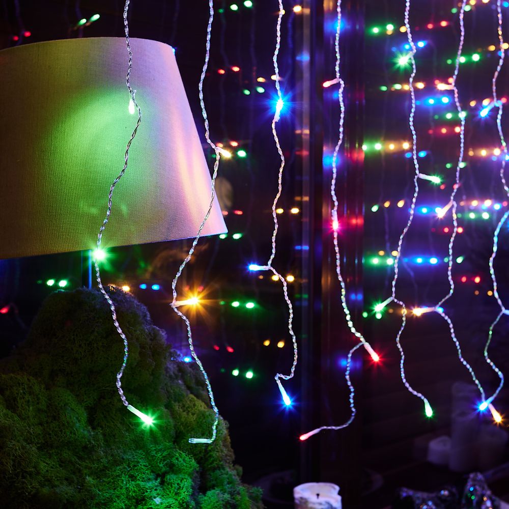 ULD-C3020-240-STK MULTI IP44 Занавес светодиодный со статическим свечением. 3х2м. Соединяемый. 240 светодиодов. Разноцветный свет. Провод прозрачный. TM Uniel