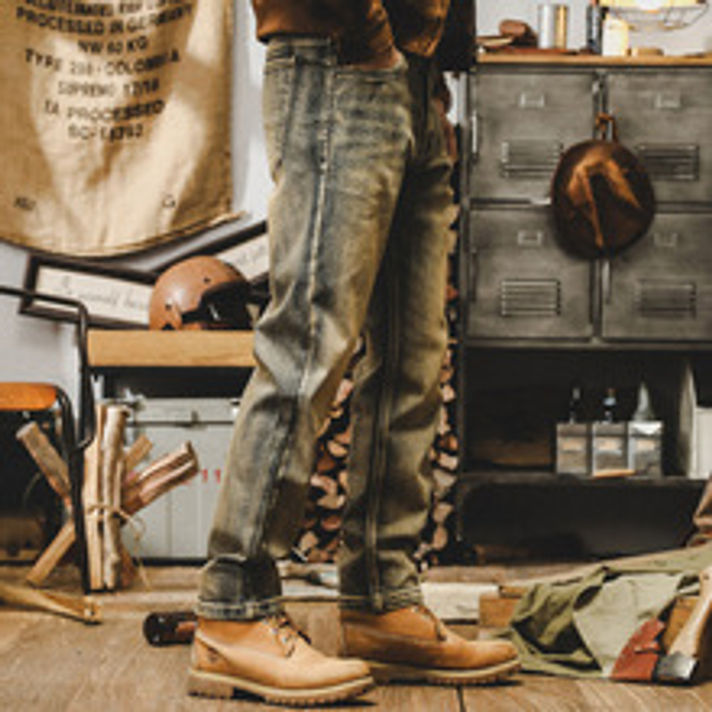 Джинсы мужские в американском стиле желтая ретро потертость