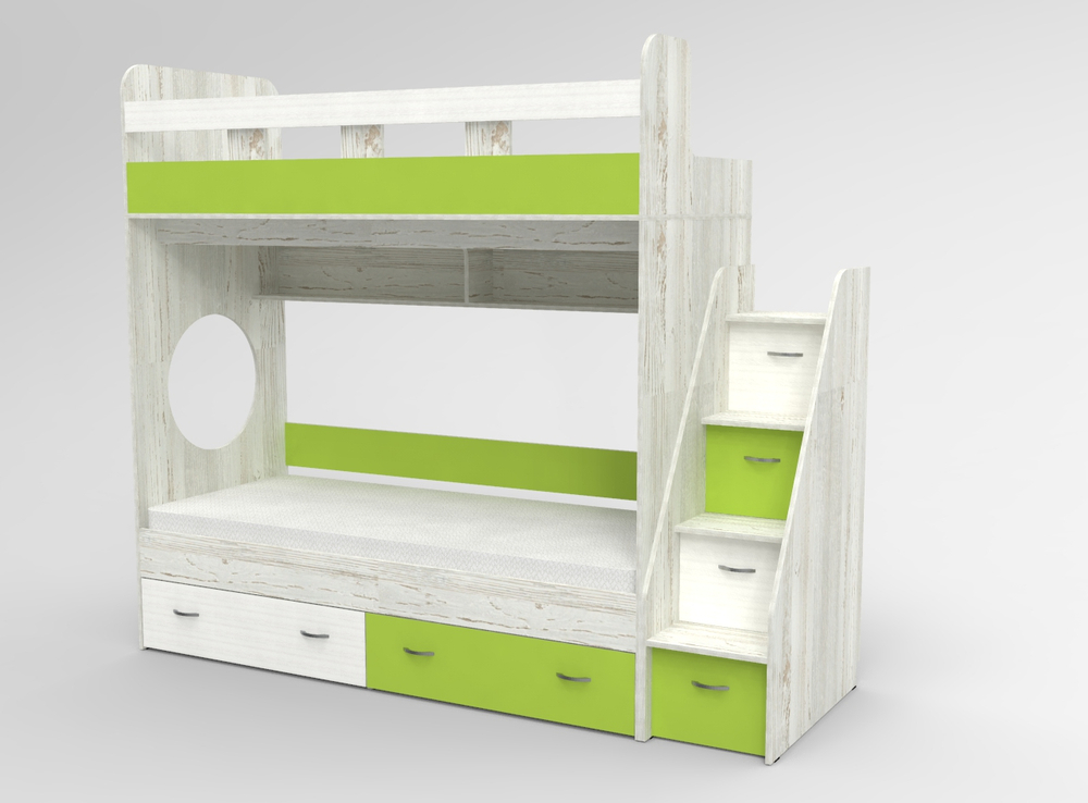 Двухъярусная кровать КарИВи Юниор 1 80х190 Винтерберг Лайм, Белый