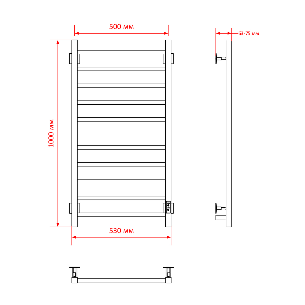 Полотенцесушитель MIXLINE FORTUNE 100х50 (таймер, 555 Вт, 10 перекладин) электрический ЧЕРНЫЙ