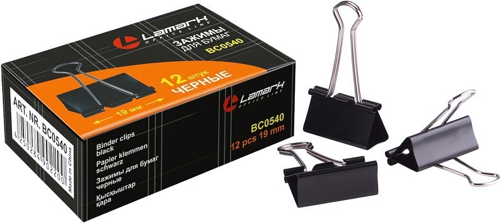 Зажимы для бумаг черн.19мм 12шт.блистер (Lamark)