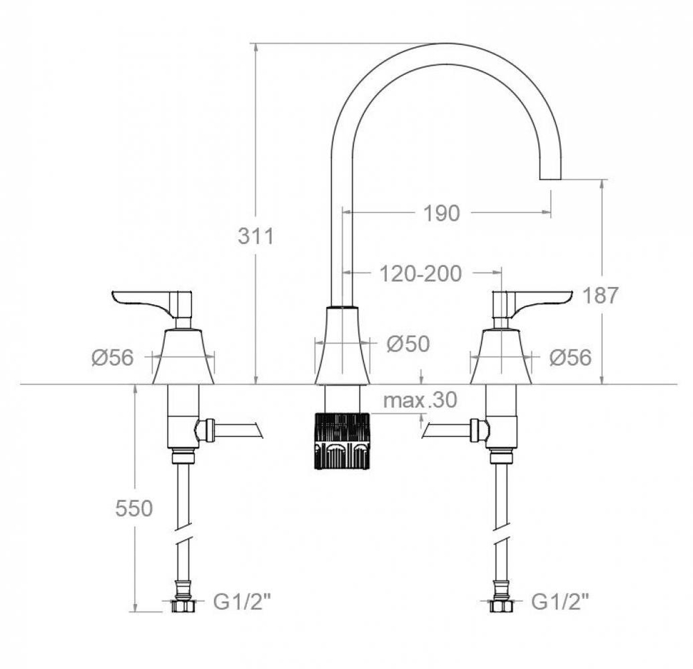Смеситель для раковины на 3 отверстия ADAGIO 914902MLGR графит